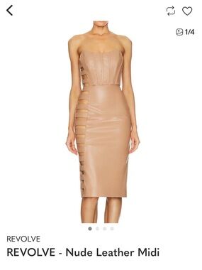 NBD Nude Strapless Leather Midi Dress with Ladder Side Cutouts